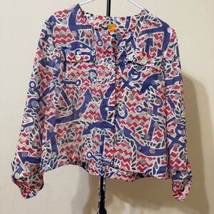 Ruby Rd. Red and Blue Semi Sheer Nautical Themed Jacket